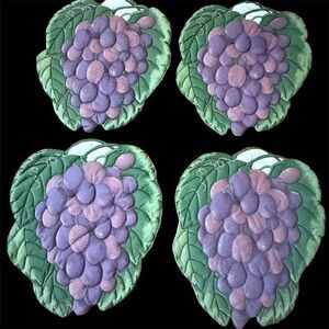 Vintage Handmade Grape Leaf Fabric Placemats Set of 4 Purple and Green